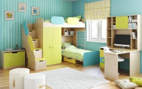 Детская комната Смайли (Желтый/Голубой/Зеленый/корпус Клен) в Славгороде - slavgorod.katalogmebeli.com | фото 2