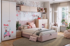 Комплект детской мебели Алина К2 Дуб мария/белый/нежно-розовый велюр в Славгороде - slavgorod.katalogmebeli.com | фото