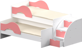 Кровать детская Матрешка выкатная с лестницей  Белый/Розовый в Славгороде - slavgorod.katalogmebeli.com | фото 1
