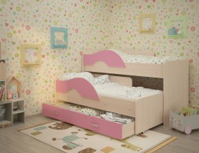 Кровать детская Радуга 1600 Млечный дуб/Розовый в Славгороде - slavgorod.katalogmebeli.com | фото 1