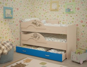 Кровать выкатная Радуга-Сафари детская 1600 Млечный дуб/Голубой в Славгороде - slavgorod.katalogmebeli.com | фото