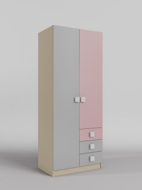 Шкаф 2-х створчатый с ящиками Грэйси (Розовый/Серый/корпус Клен) в Славгороде - slavgorod.katalogmebeli.com | фото
