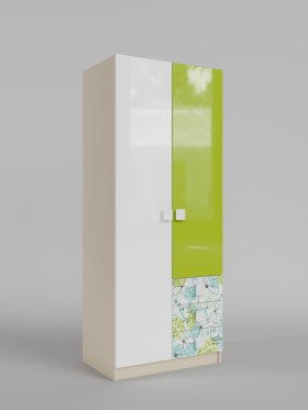 Шкаф 2-х створчатый с ящиками Твит (Белый/Зеленый/корпус Клен) в Славгороде - slavgorod.katalogmebeli.com | фото