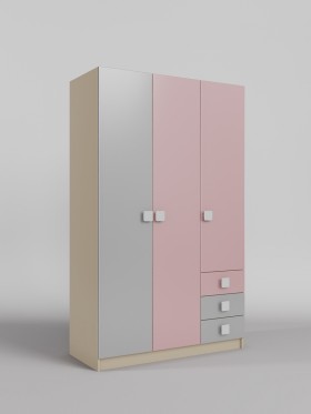 Шкаф 3-х створчатый с ящиками Грэйси (Розовый/Серый/корпус Клен) в Славгороде - slavgorod.katalogmebeli.com | фото