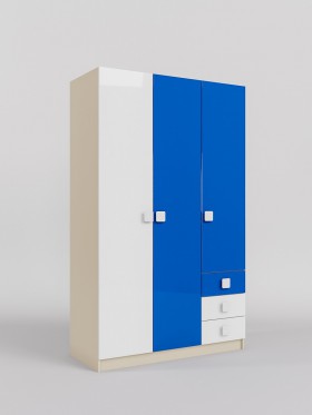 Шкаф 3-х створчатый с ящиками Скай люкс (Синий/Белый/корпус Клен) в Славгороде - slavgorod.katalogmebeli.com | фото