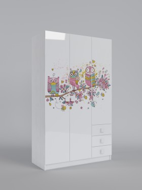 Шкаф 3-х створчатый с ящиками Совушки (Белый/корпус Выбеленное дерево) в Славгороде - slavgorod.katalogmebeli.com | фото