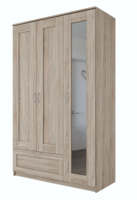 Шкаф трехдверный Сириус с зеркалом и 1 ящиком дуб сонома в Славгороде - slavgorod.katalogmebeli.com | фото